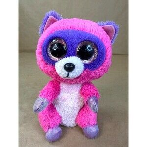 Ty Beanie Boos Roxie the Raccoon Pink Purple Glitter Eyes Plush Stuffed Animal 6